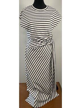 Black And White Striped Knit Midi Dress With Waist Bow Grace And Karma NWT S
